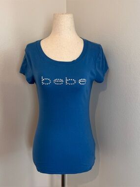 Vintage Y2K Bebe blue rhinestone logo tee Size S
